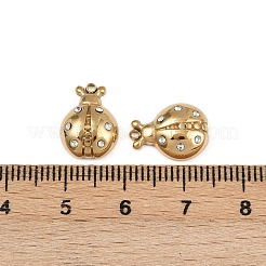 304ステンレススチールチャーム  ラインストーン付き  てんとう虫のチャーム  14KGP本金メッキ  14x10x4mm  穴：0.8mm&nbsp;STAS-F322-06G