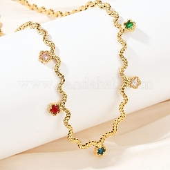 304 Stainless Steel Rope Chain Colorful Cubic Zirconia Tassel Necklaces for Women&nbsp;NJEW-V015-01G-C