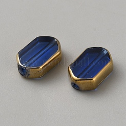ガラスビーズ  エッジメッキ  長方形  ブルー  10x6.5x3mm  穴：1mm  5個/袋&nbsp;GLAA-WH20002-14G