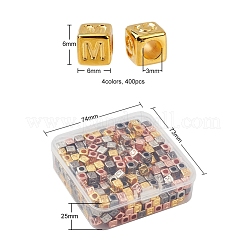 400個4スタイルccbプラスチックビーズ  水平穴  文字a~z付きのキューブ  ミックスカラー  6x6x6mm  穴：3mm  400個/箱&nbsp;CCB-YW0001-06