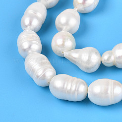 天然養殖淡水パールビーズ連売り  ライス  乳白色  9~20x8.5~10mm  穴：0.6mm  約22~29個/連  13.39~13.98インチ（34~35.5cm）&nbsp;PEAR-N012-09B-01