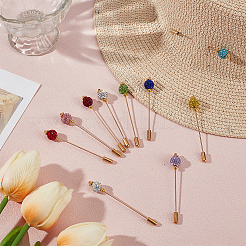 10Pcs 10 Colors Polymer Clay Rhinestone Round Ball Brass Lapel Pins&nbsp;JEWB-BC00011