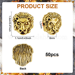 チベットスタイルの合金ビーズ50個。  ライオン  アンティーク黄金  12x11x6mm  穴：1.5mm&nbsp;FIND-PH0038-16AG