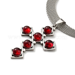 201 Stainless Steel Glass Cross Pendant Necklaces&nbsp;NJEW-G115-02P