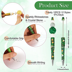 12Pcs 12 Styles Saint Patrick's Day Theme Plastic Beadable Pens&nbsp;AJEW-TA0002-11