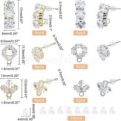 24Pcs 6 Style Brass Micro Pave Clear Cubic Zirconia Stud Earring Findings&nbsp;ZIRC-NB0001-90