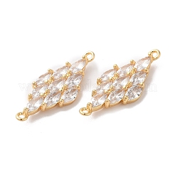 Brass Clear Glass Connector Charms&nbsp;KK-G465-48G