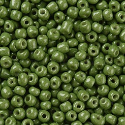 ベーキングペイントk9ガラスシードビーズ  オリーブドラブ  6/0  4~5x3~4mm  穴：1~2mm  約4500個/袋&nbsp;SEED-S003-K9