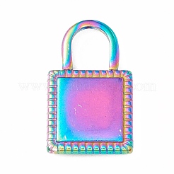 イオンプレーティング（IP）304ステンレスペンダント  南京錠  虹色  19.5x12x2.5mm  穴：6.5x5.5mm&nbsp;STAS-C049-34M