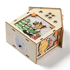 クリスマステーマの木製ハウス吊り下げオーナメント  電磁光で  鹿  230mm&nbsp;LS-DJEW-B011-02