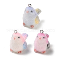 フロッキー不透明樹脂ペンダント  鳥のチャーム  プラチナ鉄ループ付き  ミックスカラー  25.5~26x17x26.5~27.5mm  穴：2mm&nbsp;RE-CBA098D-02P