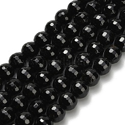 天然石ブラックトルマリンビーズ連売り  多面カット  ラウンド  6.5mm  穴：0.8mm  約61個/連  15.35''（39センチメートル）&nbsp;G-H329-D02-6mm