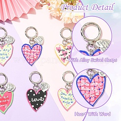 10個 5スタイル ハート合金エナメル&アクリルペンダントデコレーション  合金回転式ナスカン付き  ミックスカラー  87mm  2個/スタイル&nbsp;HJEW-YW00296