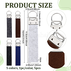 5Pcs 5 Colors Rectangle Felt Tab Blank Keychains&nbsp;KEYC-BC0001-24B