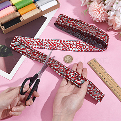 エスニックスタイルのポリエステル菱形刺繍リボン  レッド  1-1/4インチ（32mm）  約7.66ヤード（7m）/ pc&nbsp;OCOR-WH0109-005
