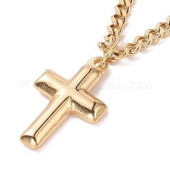 PVD Vacuum Plating 304 Stainless Steel Double Chains Multi Layered Necklace with Cross Charm for Women&nbsp;STAS-E155-12G