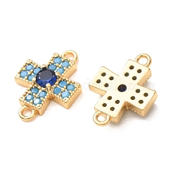 Brass Micro Pave Deep Sky Blue and Blue Cubic Zirconia Religion Cross Links Connector Charms&nbsp;CU-K002-08G