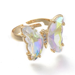 Adjustable Brass Glass Finger Rings&nbsp;RJEW-P148-A01-12