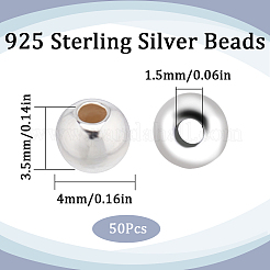 925スターリングシルバービーズ  ラウンド  銀  4x3.5mm  穴：1.5mm  50個/箱&nbsp;STER-SC0001-26B