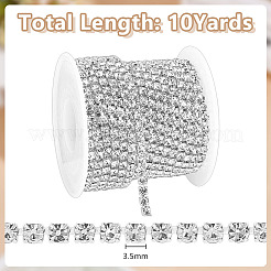 ガラスラインストーンカップチェーン  合金パーツ  スプールで  銀  3.5x3mm  約30.00フィート（9.14m）/ロール&nbsp;LCHA-WH0004-02A