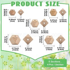 20 個 5 スタイルの木製ビーズ  八角形  バリーウッド  9.5~18x10~18x10~18mm  穴：3~4mm  4個/スタイル&nbsp;WOOD-FS0002-59
