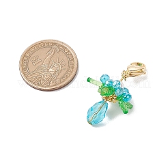 ガラス、アクリル、貝殻パールの花のペンダント装飾  ステンレススチール製ロブスタークロウ留め金304個付き  ディープスカイブルー  44~46mm&nbsp;HJEW-MZ00209-01