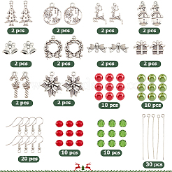 クリスマステーマのDIYイヤリング作りキット  ガラスパールビーズを含む  真鍮のピアスフック  リース＆ベル＆キャンディケイン＆トナカイ合金リンク＆ペンダント  ミックスカラー  114個/箱&nbsp;DIY-SC0022-78