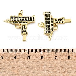 真鍮製マイクロパヴェキュービックジルコニアペンダント  銃の形をしたチャーム  18KGP本金メッキ  ブラック  24x24.5x2mm  穴：3mm&nbsp;KK-H279-06G-01