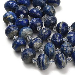 天然石ラピスラズリビーズ連売り  ロンデル  多面カット  ガラスビーズ  18x13mm  穴：1.4mm  約20個/連  14.25インチ（36.2cm）&nbsp;G-L642-I04-18x13mm