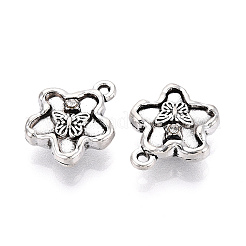 チベット風合金チャーム  ラインストーン付き  花＆蝶  アンティークシルバー  15x13x5mm  穴：1.4mm&nbsp;TIBE-N013-24AS
