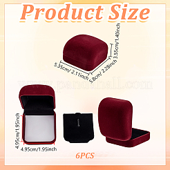 ベルベットのブローチ付きプラスチックカバーの梱包箱  正方形  暗赤色  5.85x5.3x3.55cm&nbsp;VBOX-WH0012-06C