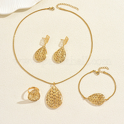 Stainless Steel Hollow Teardrop Bracelets & Earrings & Necklaces & Rings Sets for Women&nbsp;GO0087