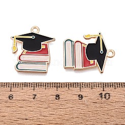 新学期用合金エナメルペンダント  卒業帽と本のチャーム  ライトゴールド  ブラック  22.5x20x1mm  穴：1.6mm&nbsp;ENAM-Q004-01KCG-04