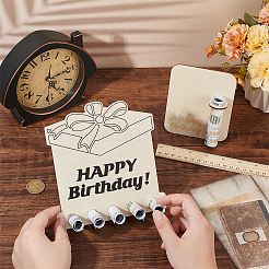 誕生日おめでとうレーザーカット木製マネーホルダーディスプレイスタンド  ギフトボックスの形  小麦  16.8x15.95cm&nbsp;AJEW-FG0004-31