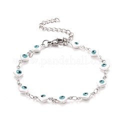 Enamel Rhombus with Evil Eye Link Chains Bracelet&nbsp;BJEW-P271-03P