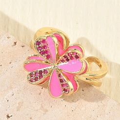 Brass Micro Pave Cubic Zirconia Enamel Cuff Open Rings&nbsp;RJEW-Z145-02G