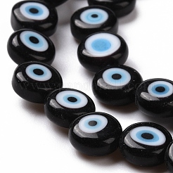 Handmade Evil Eye Lampwork Flat Round Bead Strands&nbsp;LAMP-L058-8mm-20
