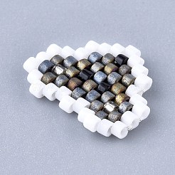手作りシードビーズペンダント  弾性糸で  織機模様  ハート  カラフル  12~12.5x14.5x1.5~2mm&nbsp;SEED-I012-32