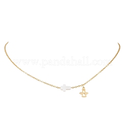 304 Stainless Steel Angel and Natural Freshwater Shell Cross Pendant Necklaces&nbsp;NJEW-JN05720