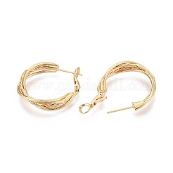 Twist Brass Hoop Earrings&nbsp;EJEW-T047-99G