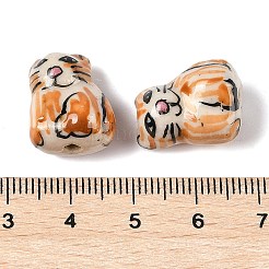 手描きの磁器ビーズ  動物  虎  17.5x13.5x10.5~11mm  穴：1.6mm&nbsp;PORC-R001-01G