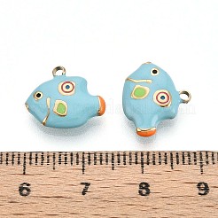 304ステンレススチールチャーム  エナメル  魚のチャーム  14KGP本金メッキ  空色  12x14x3.5mm  穴：1.5mm&nbsp;STAS-N109-156G
