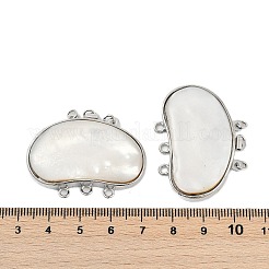 真鍮製ボックスクラスプ  シェルと  1連  3穴  プラチナ  ホワイト  6mm  穴：29.5x39x6.5~8mm&nbsp;KK-M299-04A