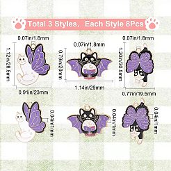 24本3スタイルアロイエナメルペンダント  ライトゴールド  蝶の羽を持つコウモリ/猫  ミックスカラー  20~30.5x19.5~29x1mm  穴：1.8mm  8個/スタイル&nbsp;FIND-CN0001-27