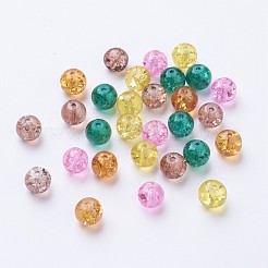 ベーキングペイント、クラックルガラスビーズ  秋ミックス  ラウンド  ミックスカラー  8~8.5x7.5~8mm  穴：1mm  約100個/袋&nbsp;DGLA-X0006-8mm-08