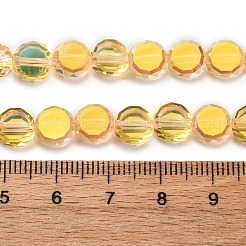 電気メッキガラスビーズセット  フラットラウンド  半分メッキ  多面カット  レモンシフォン  8x5mm  穴：1.2mm  約77個/連  22.64''（57.5センチメートル）&nbsp;EGLA-C010-01A-HP03