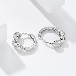真鍮クリアキュービックジルコニアフープピアス  ラウンド  プラチナ  12.5x4.5x14.5mm&nbsp;EJEW-Q014-07P