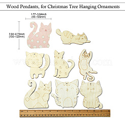 ウッドペンダント  クリスマスツリーの吊り下げ飾り用  バリーウッド  猫の形  45x100x2.5mm  穴：3mm  40個/セット&nbsp;WOOD-CJC0019-07B