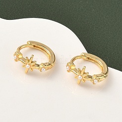真鍮の花のフープピアス  アブソリュートプラスチック模造パール  ニッケルフリー  18KGP本金メッキ  13.5x6.5mm&nbsp;EJEW-D337-15G