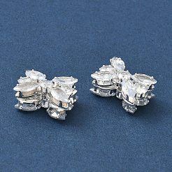 真鍮製マイクロパヴェキュービックジルコニアビーズ  カドミウムフリー＆鉛フリー  蝶結び  ラインストーン付き  銀  透明  13x17.5x9mm  穴：1.2mm&nbsp;KK-S336-05S-01A